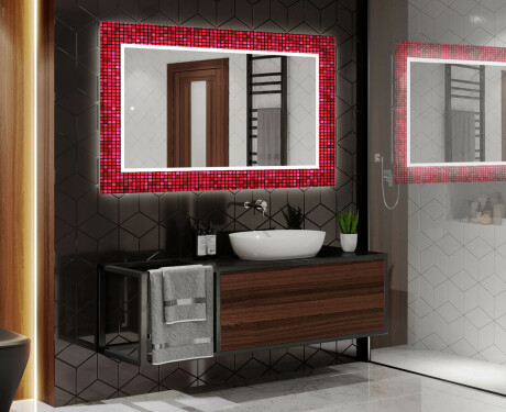 Podświetlane lustro dekoracyjne do łazienki - Red Mosaic #2