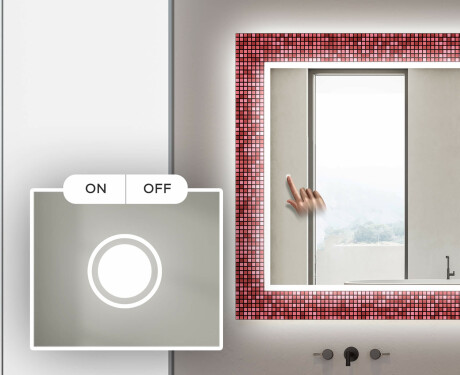 Podświetlane lustro dekoracyjne do łazienki - Red Mosaic #4