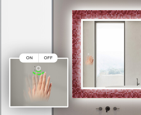 Podświetlane lustro dekoracyjne do łazienki - Red Mosaic #5
