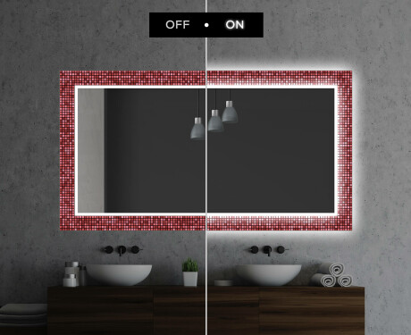 Podświetlane lustro dekoracyjne do łazienki - Red Mosaic #7