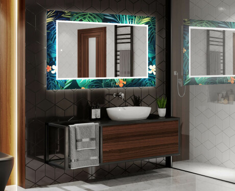 Podświetlane lustro dekoracyjne prostokątne LED do łazienki - Tropical #2