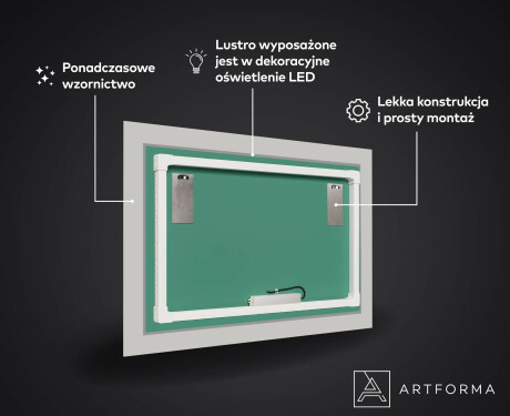 Podświetlane lustro prostokątne LED dekoracyjne do jadalni - Geometric Patterns #3