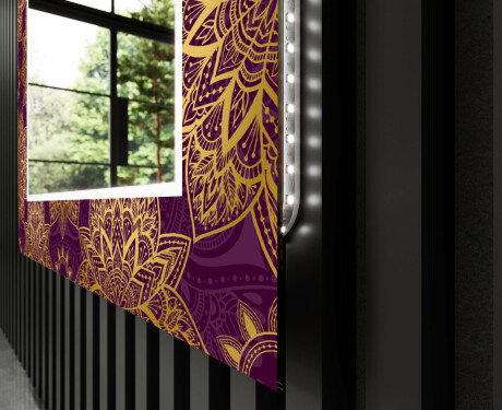 Podświetlane lustro dekoracyjne LED do salonu - Gold Mandala #11