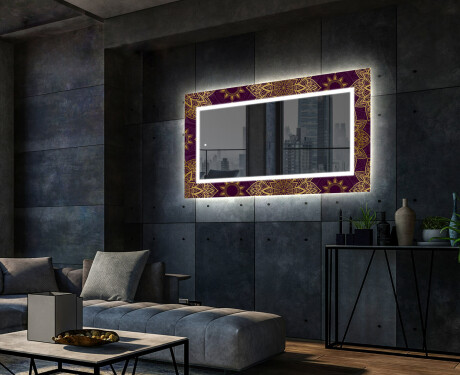 Podświetlane lustro dekoracyjne LED do salonu - Gold Mandala #2
