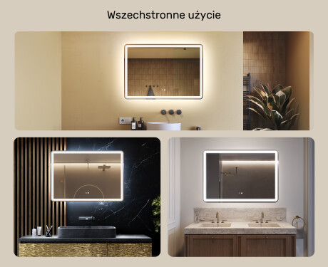 Zaokrąglane Lustro Łazienkowe Podświetlane 100x70cm  z Dual color, Włącznik dotykowy, Mata grzewcza, Głośnik bluetooth - L141 #2
