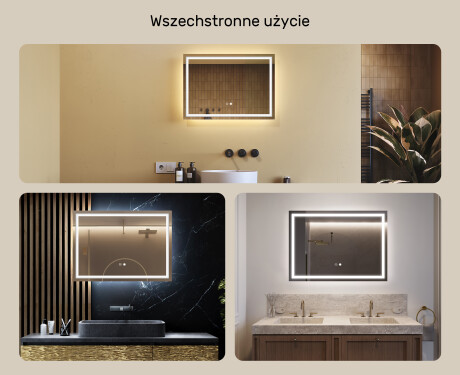 Lustro Łazienkowe Podświetlane 70x50cm z Dual color, Włącznik dotykowy, Mata grzewcza - L49 #2