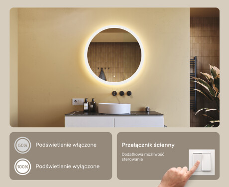 Lustro łazienkowe okrągłe z oświetleniem LED 80cm z Dual color, Włącznik dotykowy #4