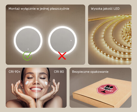 Lustro łazienkowe okrągłe z oświetleniem LED 80cm z Dual color, Włącznik dotykowy #5
