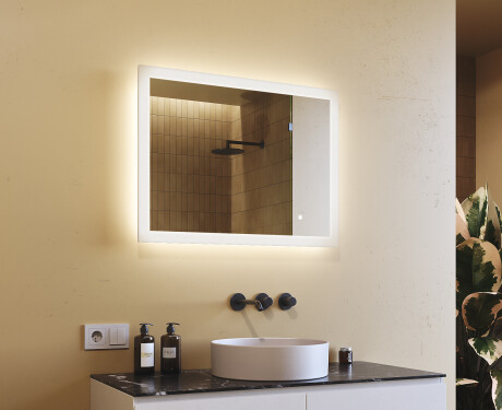 Prostokątne lustro do łazienki z oświetleniem LED 80x60cm z Dual color, Włącznik dotykowy