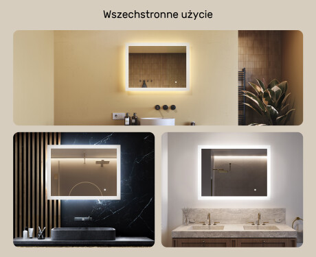 Prostokątne lustro do łazienki z oświetleniem LED 80x60cm z Dual color, Włącznik dotykowy #2