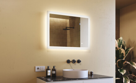 Prostokątne lustro do łazienki z oświetleniem LED 80x60cm z Dual color, Włącznik dotykowy