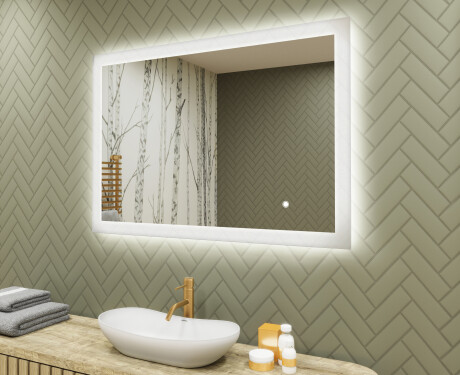 Prostokątne lustro do łazienki podświetlane LED 100x70cm z Dual color, Włącznik dotykowy