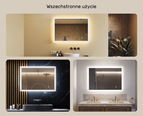 Prostokątne lustro do łazienki podświetlane LED 100x70cm z Dual color, Włącznik dotykowy #2