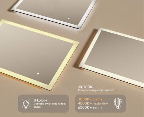 Prostokątne lustro do łazienki podświetlane LED 100x70cm z Dual color, Włącznik dotykowy #3