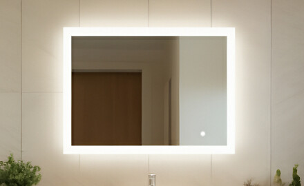 Prostokątne lustro do łazienki podświetlane LED 100x70cm z Dual color, Włącznik dotykowy