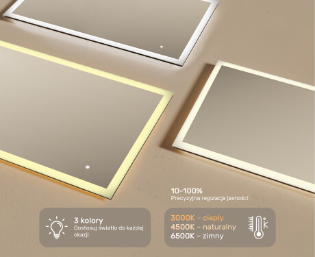 Lustro łazienkowe prostokątne z oświetleniem LED 120x70cm z Dual color, Włącznik dotykowy #3