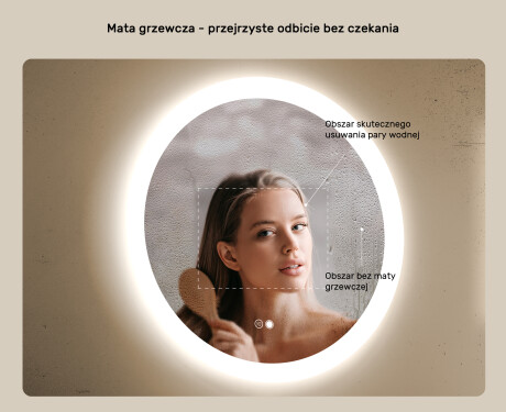 Lustra okrągłe z oświetleniem LED do łazienki 60cm z Dual color, Włącznik dotykowy, Mata grzewcza #5