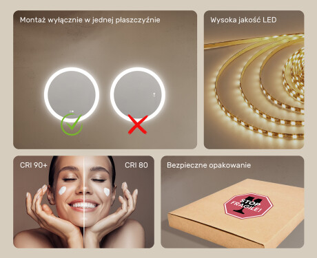 Lustra okrągłe z oświetleniem LED do łazienki 60cm z Dual color, Włącznik dotykowy, Mata grzewcza #6
