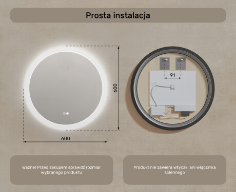 Lustra okrągłe z oświetleniem LED do łazienki 60cm z Dual color, Włącznik dotykowy, Mata grzewcza #8