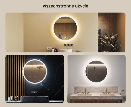 Lustro łazienkowe okrągłe z oświetleniem LED 80cm z Dual color, Włącznik dotykowy, Mata grzewcza #2