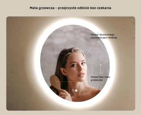 Lustro łazienkowe okrągłe z oświetleniem LED 80cm z Dual color, Włącznik dotykowy, Mata grzewcza #5