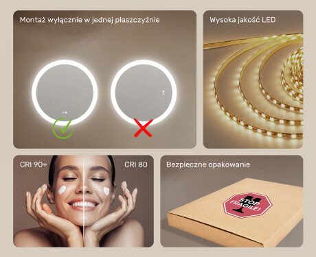 Lustro łazienkowe okrągłe z oświetleniem LED 80cm z Dual color, Włącznik dotykowy, Mata grzewcza #6