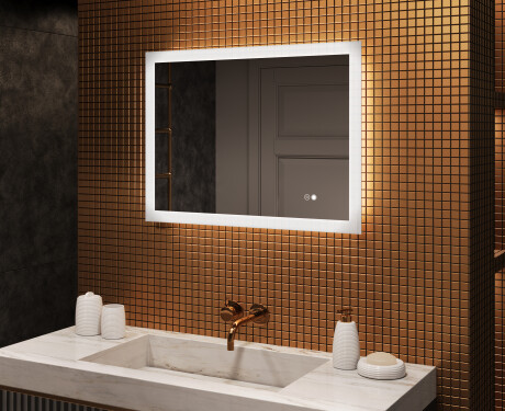 Prostokątne lustro łazienkowe LED 80x60cm z Dual color, Włącznik dotykowy, Mata grzewcza