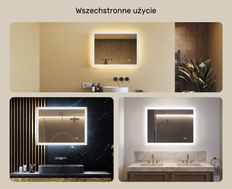 Prostokątne lustro łazienkowe LED 80x60cm z Dual color, Włącznik dotykowy, Mata grzewcza #2