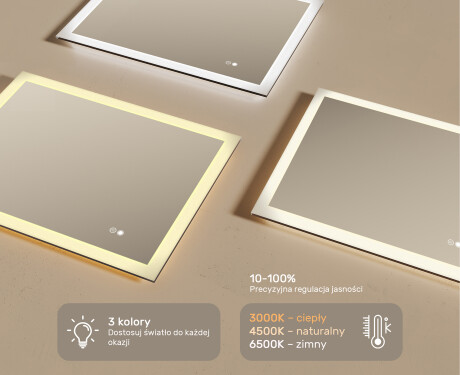 Prostokątne lustro łazienkowe LED 80x60cm z Dual color, Włącznik dotykowy, Mata grzewcza #3