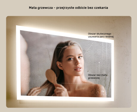 Prostokątne lustro łazienkowe LED 80x60cm z Dual color, Włącznik dotykowy, Mata grzewcza #5