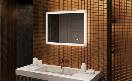 Prostokątne lustro łazienkowe LED 80x60cm z Dual color, Włącznik dotykowy, Mata grzewcza