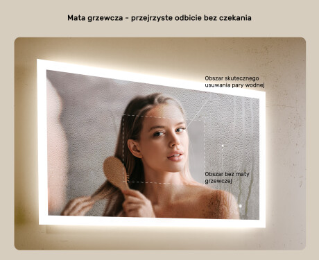 Prostokątne lustro do łazienki z oświetleniem LED 100x70cm z Dual color, Włącznik dotykowy, Mata grzewcza #5
