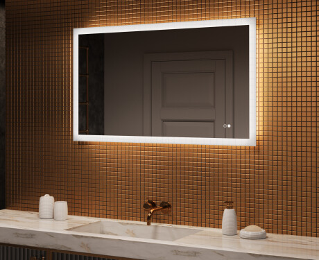 Prostokątne lustro do łazienki podświetlane LED 120x70cm z Dual color, Włącznik dotykowy, Mata grzewcza