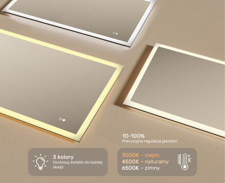 Prostokątne lustro do łazienki podświetlane LED 120x70cm z Dual color, Włącznik dotykowy, Mata grzewcza #3