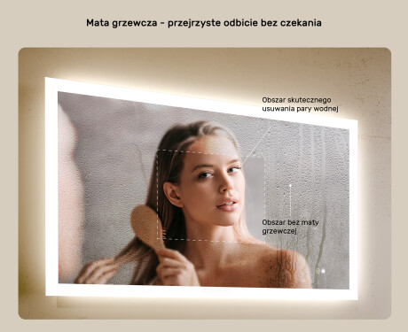 Prostokątne lustro do łazienki podświetlane LED 120x70cm z Dual color, Włącznik dotykowy, Mata grzewcza #5