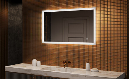 Prostokątne lustro do łazienki podświetlane LED 120x70cm z Dual color, Włącznik dotykowy, Mata grzewcza