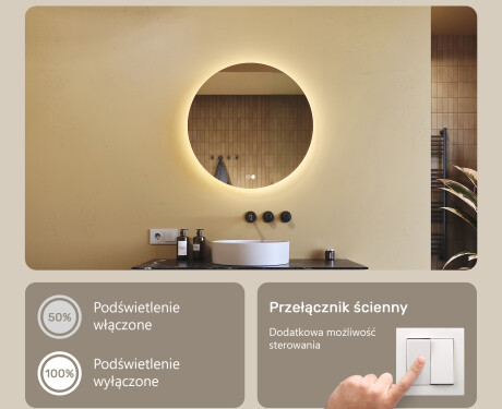 Lustro okrągłe z podświetleniem 60 cm, Dual color, włącznik dotykowy, mata grzewcza #3