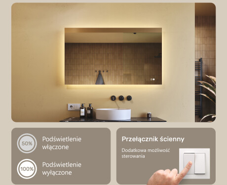 Prostokątne lustro do łazienki z oświetleniem LED 80x60/60x80 cm, Dual color, włącznik dotykowy, mata grzewcza #3