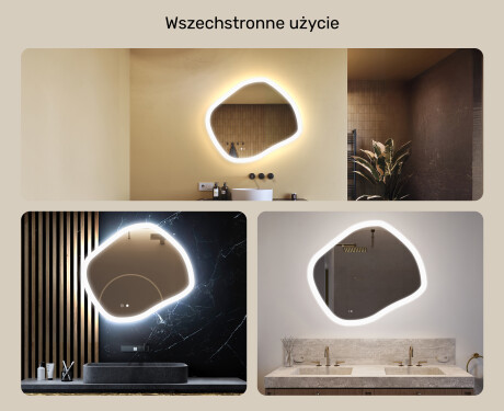 Lustro łazienkowe z oświetleniem, 84×74 cm, Dual color, włącznik dotykowy, mata grzewcza #2