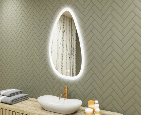 Lustro nieregularne z podświetleniem, 64×104 cm, Dual color, włącznik dotykowy, mata grzewcza