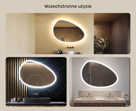 Lustro nieregularne z podświetleniem, 114×84 cm, Dual color, włącznik dotykowy, mata grzewcza #2