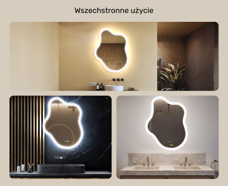 Lustro nieregularne z podświetleniem, 74×94 cm, Dual color, włącznik dotykowy, mata grzewcza #2