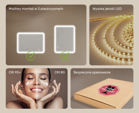 Zaokrąglone lustro do łazienki z oświetleniem LED, 80×60 cm, Dual color, włącznik dotykowy, mata grzewcza #6