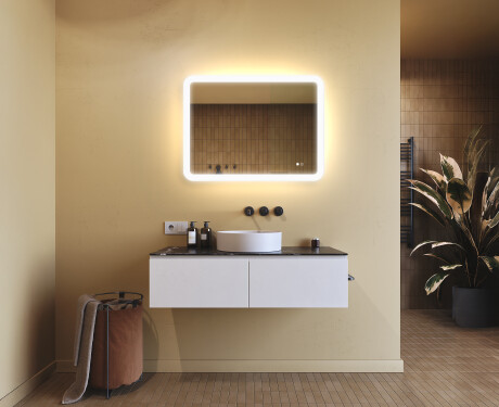 Zaokrąglone lustro do łazienki z oświetleniem LED, 80×60 cm, Dual color, włącznik dotykowy, mata grzewcza #9