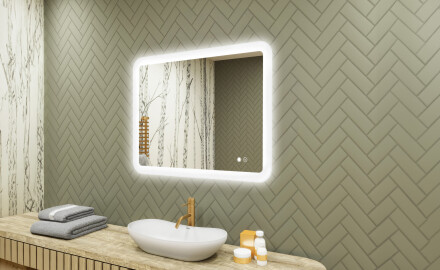 Zaokrąglone lustro do łazienki z oświetleniem LED, 80×60 cm, Dual color, włącznik dotykowy, mata grzewcza