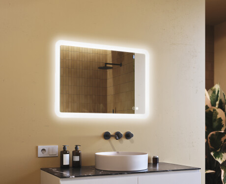 Zaokrąglone lustro do łazienki z oświetleniem LED, 100×70 cm, Dual color, włącznik dotykowy, mata grzewcza