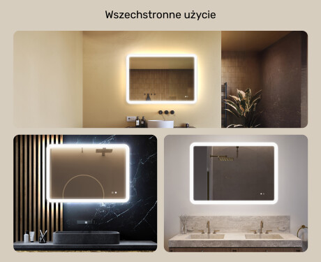 Zaokrąglone lustro do łazienki z oświetleniem LED, 100×70 cm, Dual color, włącznik dotykowy, mata grzewcza #2