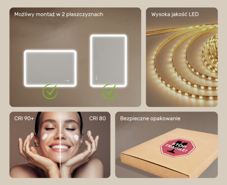 Zaokrąglone lustro do łazienki z oświetleniem LED, 100×70 cm, Dual color, włącznik dotykowy, mata grzewcza #6