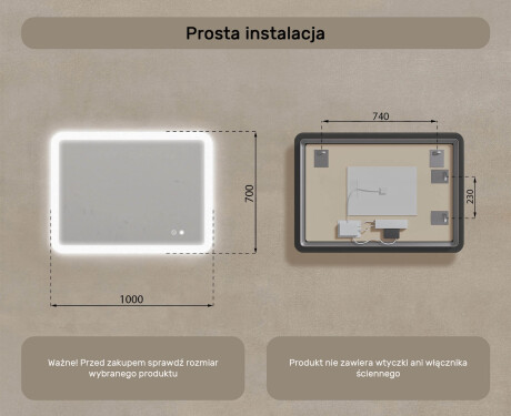 Zaokrąglone lustro do łazienki z oświetleniem LED, 100×70 cm, Dual color, włącznik dotykowy, mata grzewcza #8