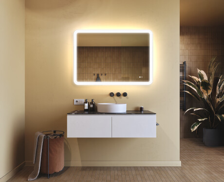 Zaokrąglone lustro do łazienki z oświetleniem LED, 100×70 cm, Dual color, włącznik dotykowy, mata grzewcza #9